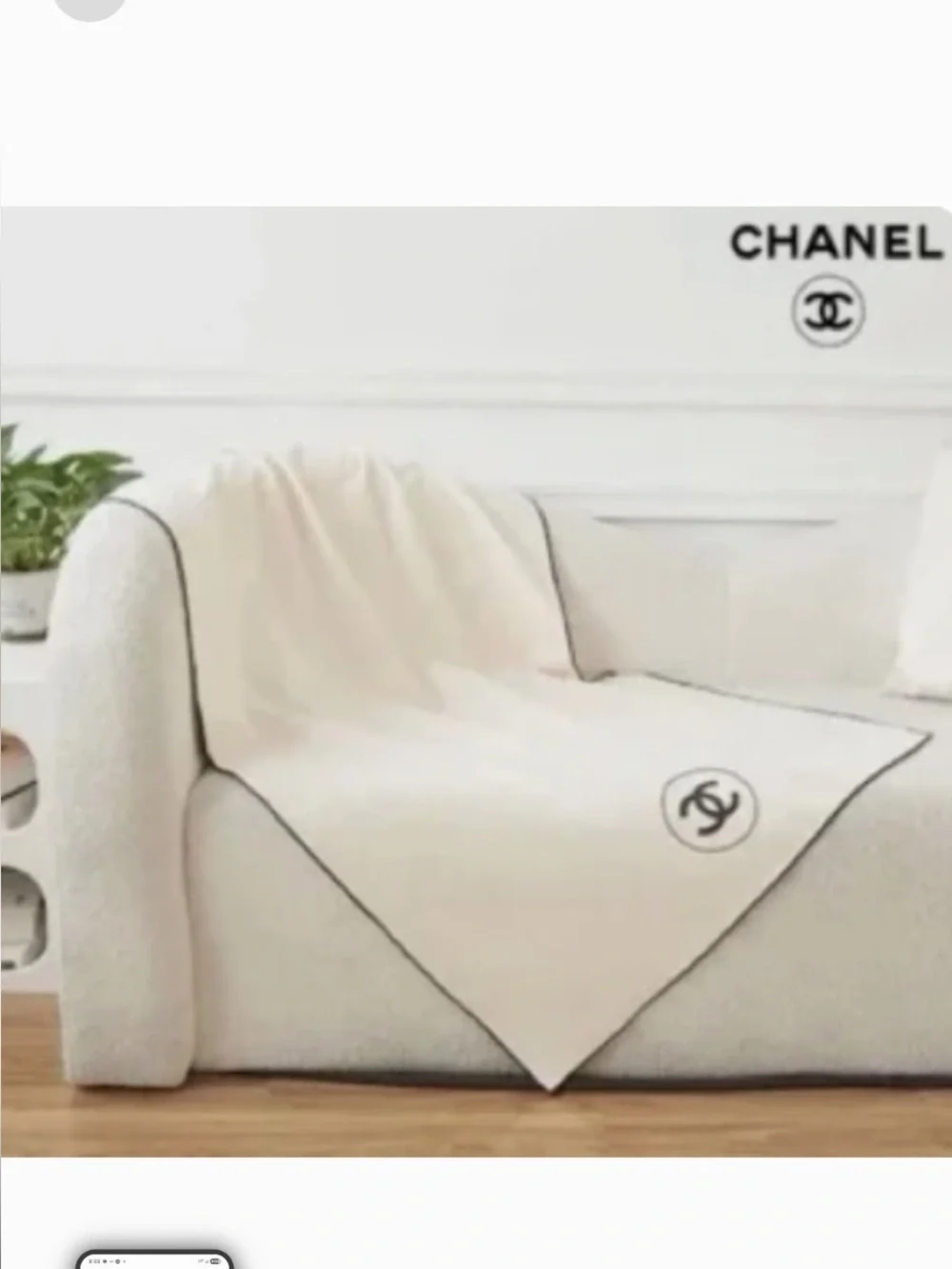 CHANEL Cream Throw with Black Edge and CC Logo